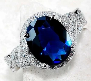 3CT Treated Blue Sapphire & Topaz 925 Sterling Silver Ring Sz 7 MM1-5 - Picture 1 of 3