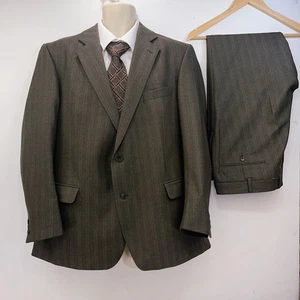 Magee 2 Piece Suit Men’s Brown Pinstripe Wool Jacket Blazer 42R Trousers W40 - Picture 1 of 22