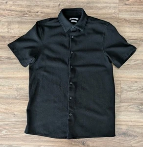 Zara Shirt Mens Black Pique SS Cotton Blend Regular Fit Button Up - M - Picture 1 of 9