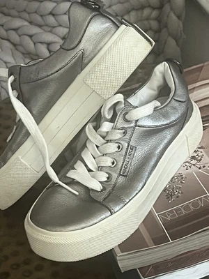 Kendall & Kylie Metallic Silver Lace-Up Sneakers Size 8 - Image 1 of 4
