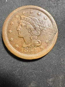 1854 1C BN Braided Hair Cent       Lot #1143 - Picture 1 of 3