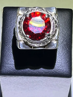 Heavy Men Silver 925 Ring Genuine Red Topaz Color Bold Style Timeless Jewelry - Image 1 of 4