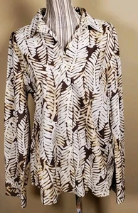 Camisa Chaus Mujer Abotonada Hoja Marrón Crema Estampado Manga Larga XL - Imagen 1 de 11