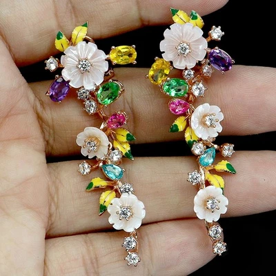 Pendientes de plata de ley 925 ovalados topacio verde amatista mopa piedras preciosas joyería Foto 1 de 4