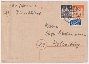 Bizone Bauten Ganzsache + Zsfr. Notopfer mit Abart kurzes "I" Visselhövede 1949 - Picture 1 of 2