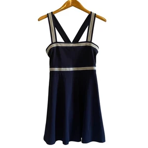 Lou & Grey Tipped Wonderweave Mini Pickleball Tennis Dress Navy Blue Size Large - Picture 1 of 5
