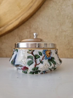 Barker Bros Lorna Doone Chintz Royal Tudor Ware EPNS Lidded Sugar or  Preserve  - Image 1 of 4