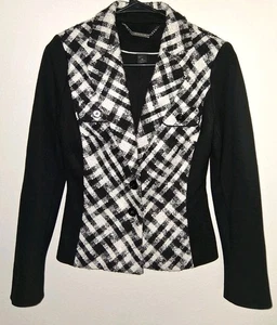 White House Black Market Blazer Jacket Workwear 2 Button Sz 00 Black White - Picture 1 of 5