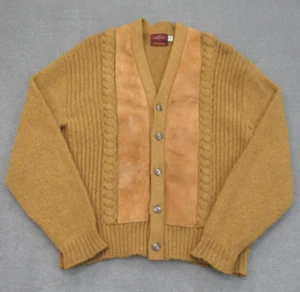 Cardigan vintage Van Heusen uomo XL giallo lana Shetland anni 60 maglione pescatore - Foto 1 di 10