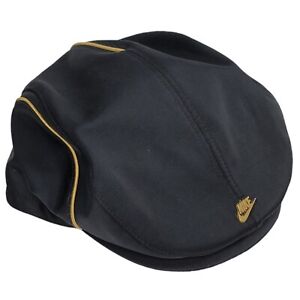 Vintage 90s Nike Mens Golf Newsboy Flat Cap Cabbie Hat Black Gold Newsies 