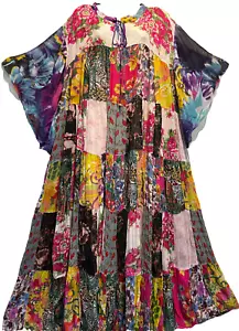 Neu mit Etikett FUNKY STUFF Blumen Hippie Patch Boho Maxi durchsichtig Viskose KLEID 4X kostenloser Versand - Bild 1 von 7