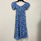 Capulet Women's Small Midi Dress Floral Blue Sundress Button Up Fit Flare