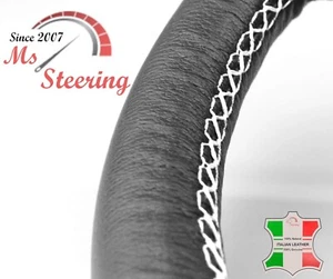 FOR GEO PRIZM 89-92 BLACK LEATHER STEERING WHEEL COVER WHITE STIT - Picture 1 of 7