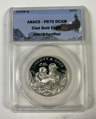 2008 S Clad Bald Eagle Half Dollar ANACS PR70 DCAM HAIRLINES ON HOLDER - Image 1 of 4