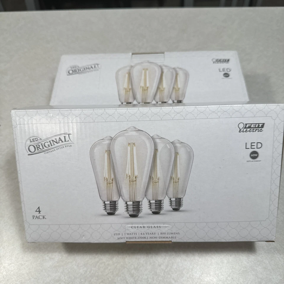 (2) 4 Packs Feit Electric ST19 4.6 Yr Filament LED Bulb Soft White 2700k 60 Watt - Image 1 of 4