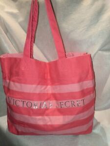 Victoria's Secret Large Tote Weekend Overnight Beach Canvas Bag Pink Striped