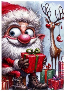 NAVIDAD SANTA Y RENO * ACEO personalizado * Novedad * VACACIONES * Tarjeta de arte * ATC - Imagen 1 de 1
