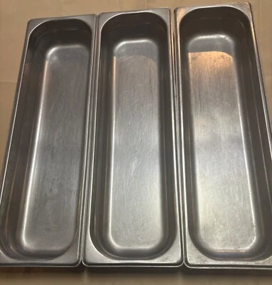 "Juego de 3 sartenes de vapor de acero inoxidable NSF 2"" de profundidad para restaurante catering largas" Foto 1 de 4
