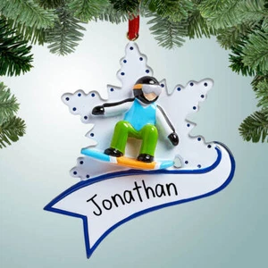 Personalisierter Snowboarder mit großer Flocke Weihnachtsschmuck - Bild 1 von 1