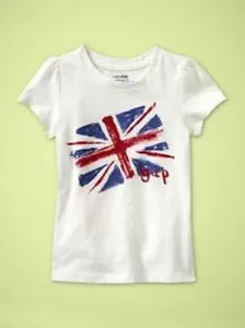 Neu mit Etikett GAP Sparkle Union Jack Flag Tee T-Shirt Shirt Vereinigtes Königreich weiß Mädchen 5T - Bild 1 von 2