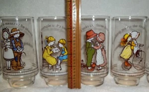 6 VTG Holly Hobbie HAPPY TALK Coca-Cola Collector Drinking Glasses COMPLETE SET - Picture 1 of 15