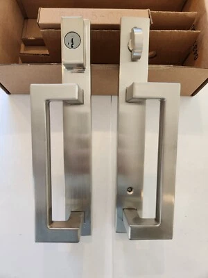 PELLA BALDWIN PLAZO SLIDING DOOR OX HANDLE SET IN SATIN NICKEL FINISH - Image 1 of 4