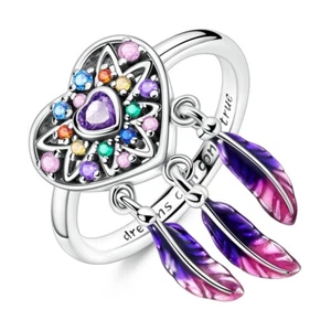 MULA CZ Heart Dream Feather Finger Ring For Women Jewelry 925 Sterling Silver - Picture 1 of 7