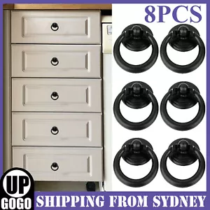 8pcs Black Ring Pull Handle Cabinet Knob Drawer Dresser Zinc Alloy Cupboard Drop - Picture 1 of 8