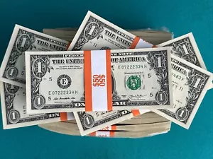 MEZZA PILA (50 BANCONOTE) UN DOLLARO - $1 CU-UNC da BEP PACK in MATTONI con ERRORI - Foto 1 di 10