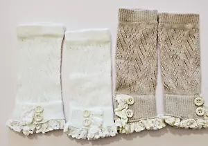 Copribraccio Scaldamuscoli 2 Paia Bianco Beige Lunghezza Gomito Pizzo Bottoni Lolita Cosplay - Foto 1 di 12