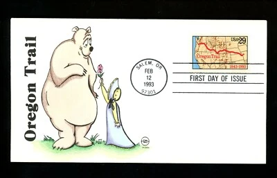US FDC #2747 S2S Steve Wilson Cachet Oregon Trail bear prairie girl 2/12/1993 - Image 1 of 2