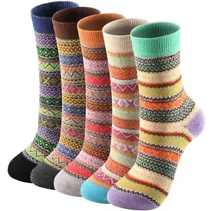 5 Pairs Women Warm Thermal Lambs Wool Merino Heavy Design Duty Boots Socks 5-9 - Picture 1 of 19
