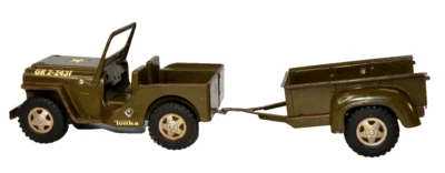 #384 Tonka Army Jeep w/ Trailer Military Set Stepside Vtg Pressed Steel GR2-2431 - Image 1 of 4