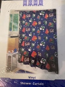 Home  Essentials shower curtain vinyl 70” x 72 “ Play Ball - Picture 1 of 3