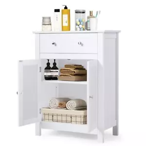 Bathroom Floor Storage with Drawer Pantry Kitchen Cabinet Furniture White - Picture 1 of 9