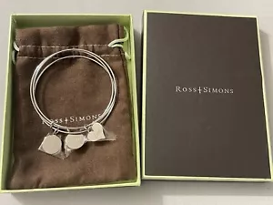 Sterling Silver Inspirational Heart & Circle Charm Set of 3 Bangle Bracelets NIB - Picture 1 of 3