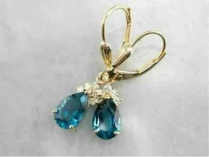 1.30Ct Pear Lab-Created London Blue topaz Dangle Earrings 14K Yellow Gold Plated - Picture 1 of 6