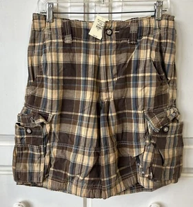 NWT Vintage 90s Y2K ABERCROMBIE Plaid Drawstring Cargo Shorts Boys Youth Sz 14 - Picture 1 of 23