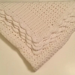 Manta de bebé afgana tejida a mano, hecha a mano - blanca - nueva - Imagen 1 de 6