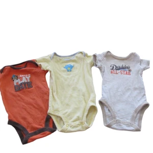 Carters Bodysuit Bundle Boys Size 3M Orange Yellow Daddy Striped Short Sleeve - Picture 1 of 7