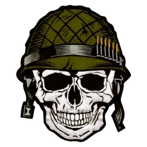 Parche Grande Bordado Cráneo de Soldado Rock Metal Motociclista Ejército Militar Veterano - Imagen 1 de 1