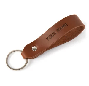 Llavero personalizado de cuero marrón. Monograma de tu texto, GPS - Imagen 1 de 7