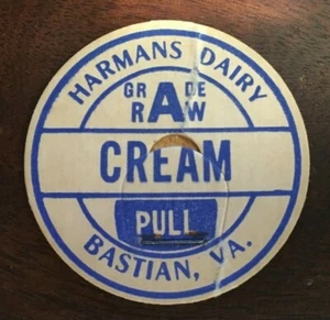 HARMANS DAIRY GRADE 'A' RAW CREAM BOTTLE CAP - BASTIAN, VA - Picture 1 of 2