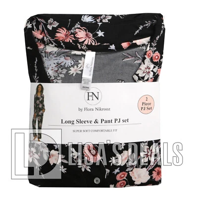 Flora Nikrooz 2 Piece Long Sleeve Women Pajama Set Brown Black Navy XXL 2X 3X - Image 1 of 4