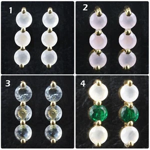 Round Clear Green Quartz Chalcedony Gold Plated Prong Setting Studs Earrings - Picture 1 of 13