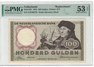 Netherlands 100 Gulden 1953 "REPLACEMENT" Pick# 88* PMG: 53 EPQ AUNC. #PL1934 - Picture 1 of 2