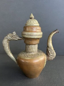 Antique Tibetan Teapot Copper and Brass - Picture 1 of 16