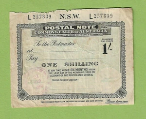 #D490.   1958  ONE SHILLINGS  NSW POSTAL NOTE  - Bild 1 von 2