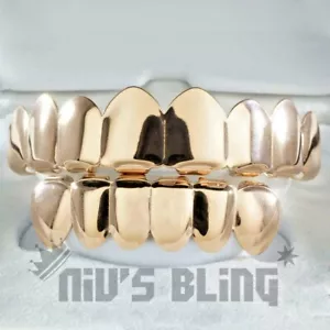 18K Rose Gold Plated STAINLESS STEEL GRILLZ 8 Top and 6 Bottom Hip Hop Grill - Picture 1 of 3