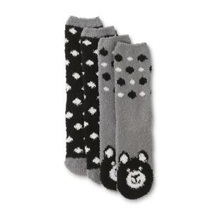 Women's Fuzzy Cozy soft Socks -1 pair Black Bear & 1 pair Dot- animal critter
